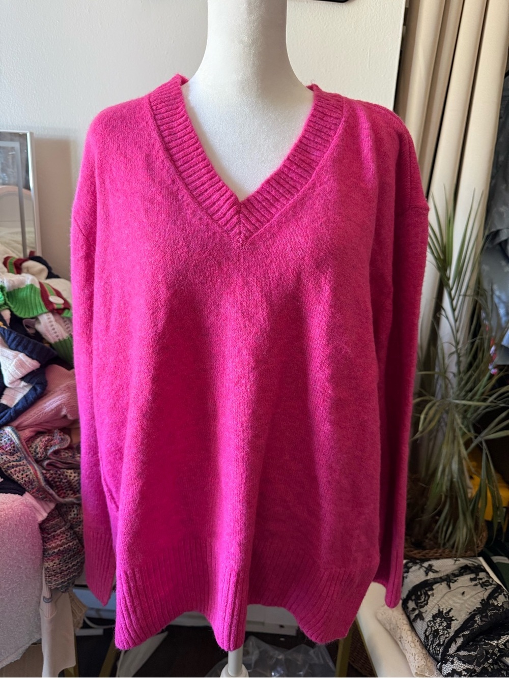 Vince Camuto Bright Fuchsia V-Neck Sweater